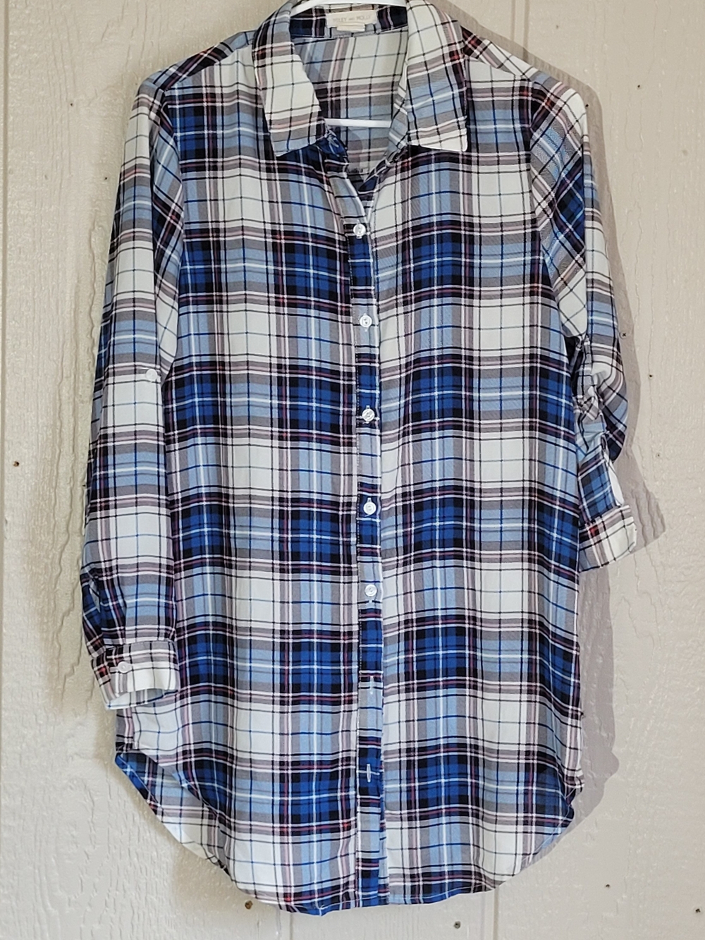 Plaid Button-Up Shirt - Blue/White